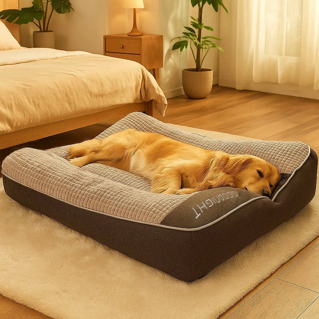 Hundebett mit Rand - Kuscheliges Hundekissen mit erhöhter Kopfstütze