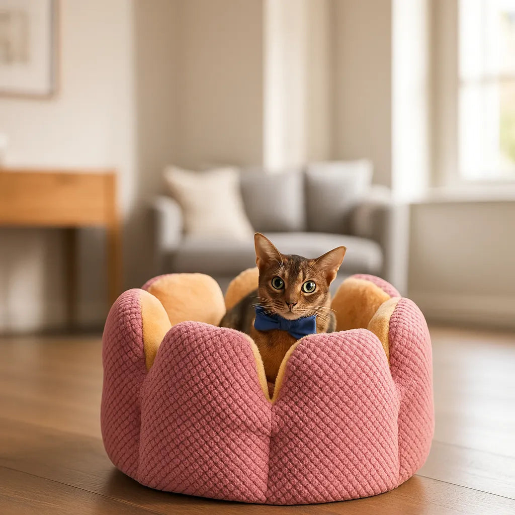 Kuschelbett Winter | Haustierbett Kaktus-Design für Hund &amp; Katze