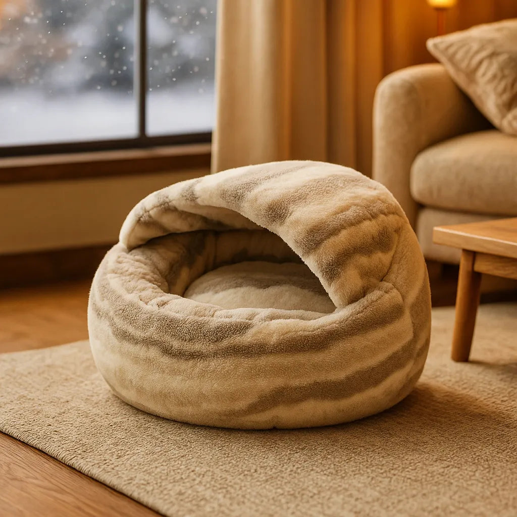 Katzenhöhle &amp; Höhlenbett | Kuscheliges Bett mit Marmor-Design