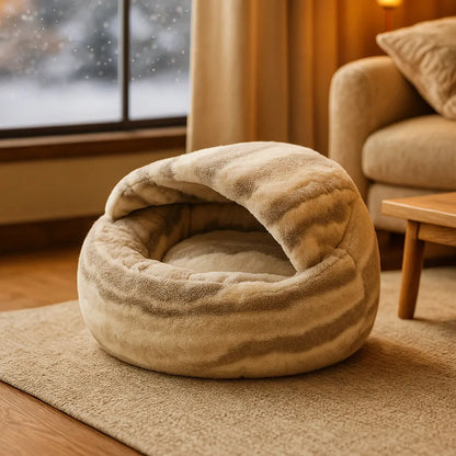 Katzenhöhle &amp; Höhlenbett | Kuscheliges Bett mit Marmor-Design