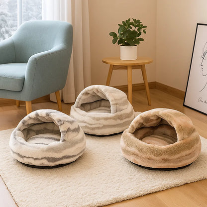 Katzenhöhle &amp; Höhlenbett | Kuscheliges Bett mit Marmor-Design