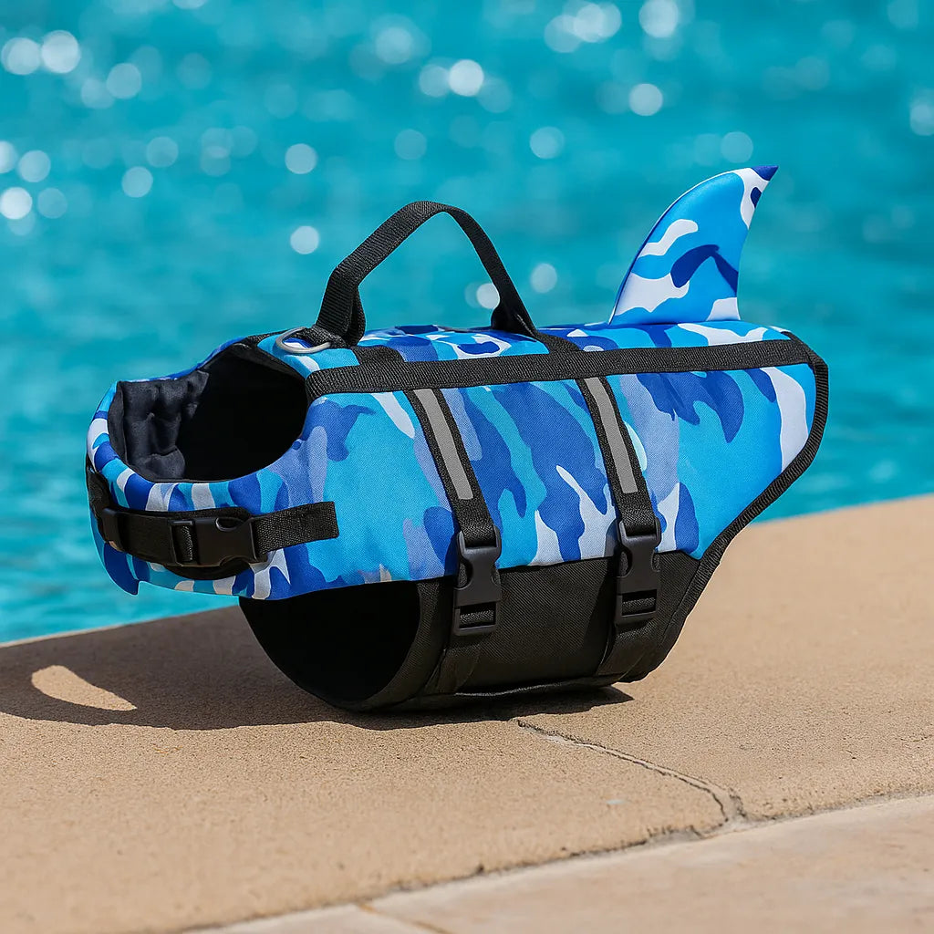 Schwimmweste Hund mit Sharkfin | Sicher &amp; reflektierend mit Griff