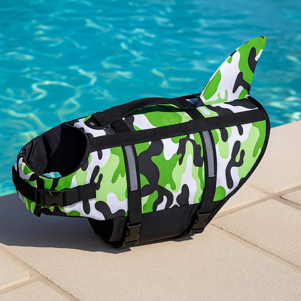 Schwimmweste Hund mit Sharkfin | Sicher &amp; reflektierend mit Griff