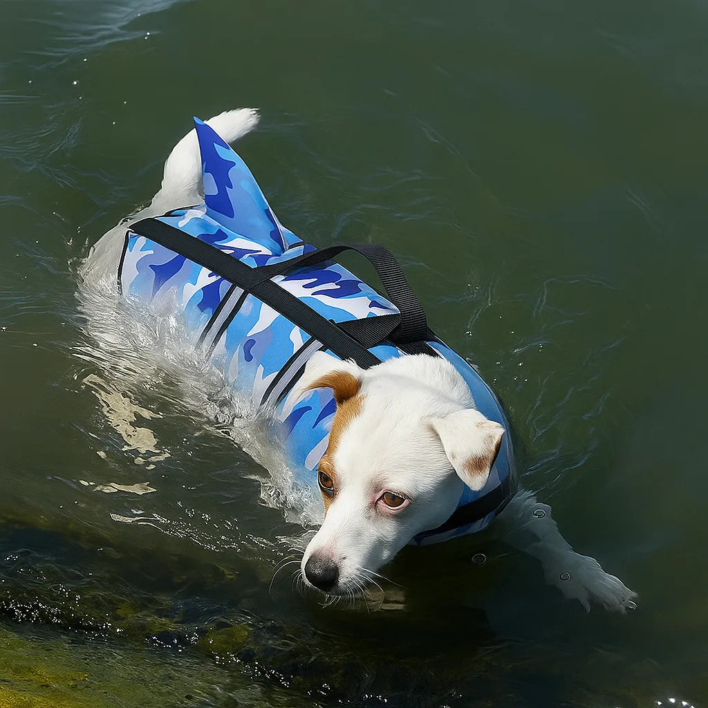 Schwimmweste Hund mit Sharkfin | Sicher &amp; reflektierend mit Griff