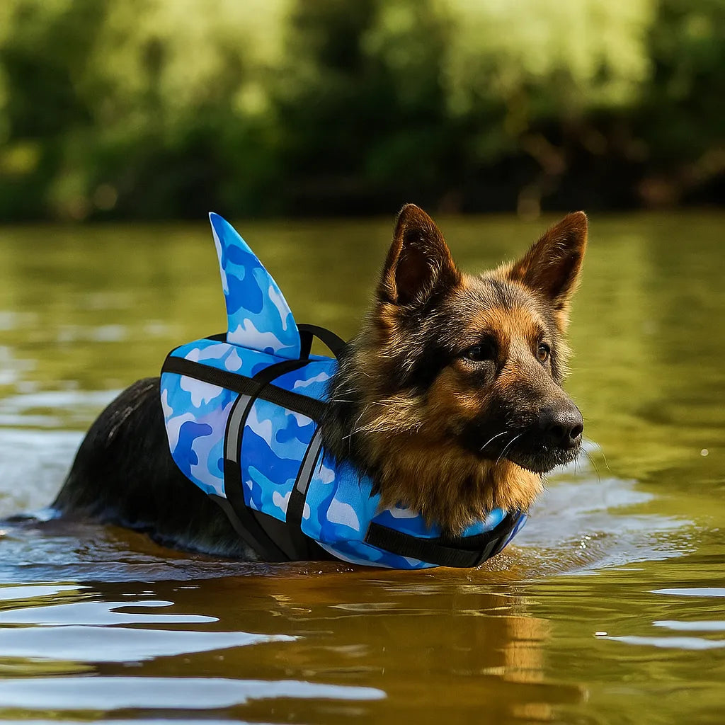 Schwimmweste Hund mit Sharkfin | Sicher &amp; reflektierend mit Griff