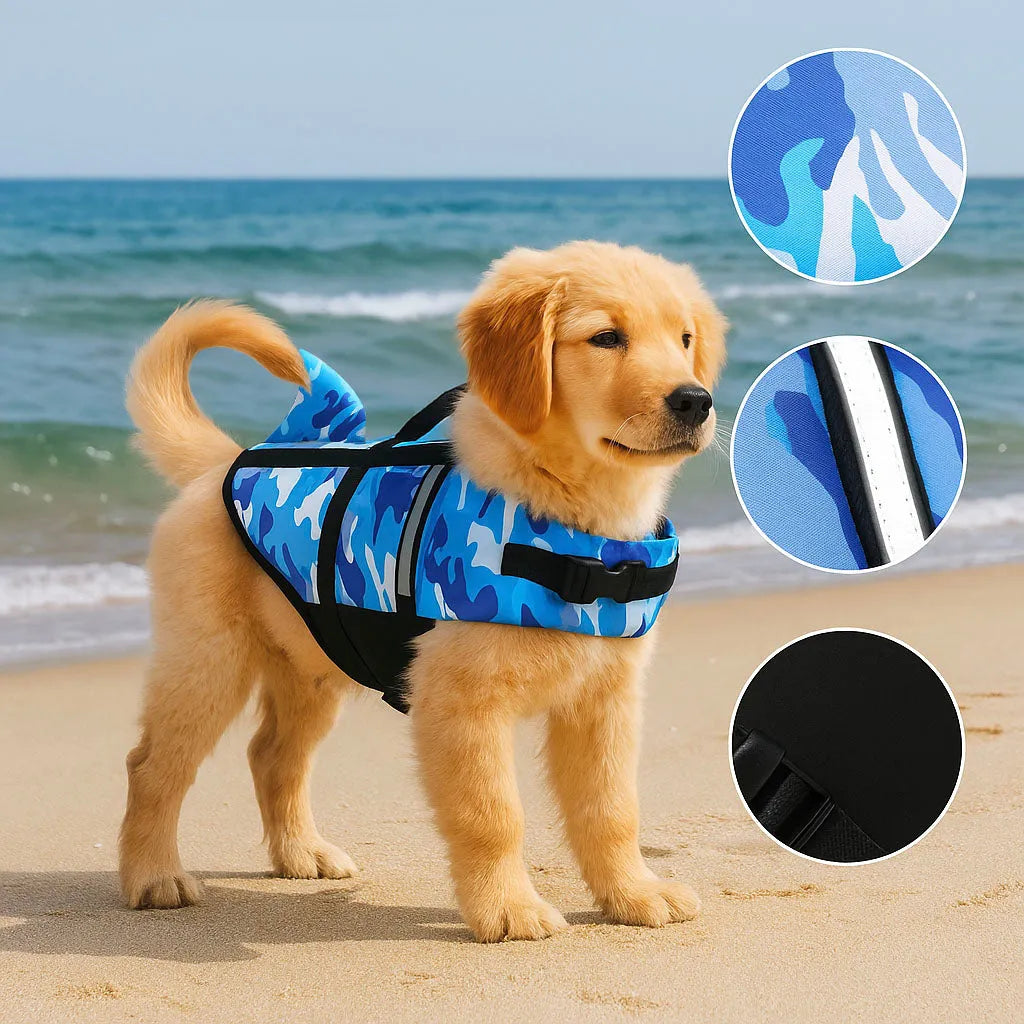 Schwimmweste Hund mit Sharkfin | Sicher &amp; reflektierend mit Griff