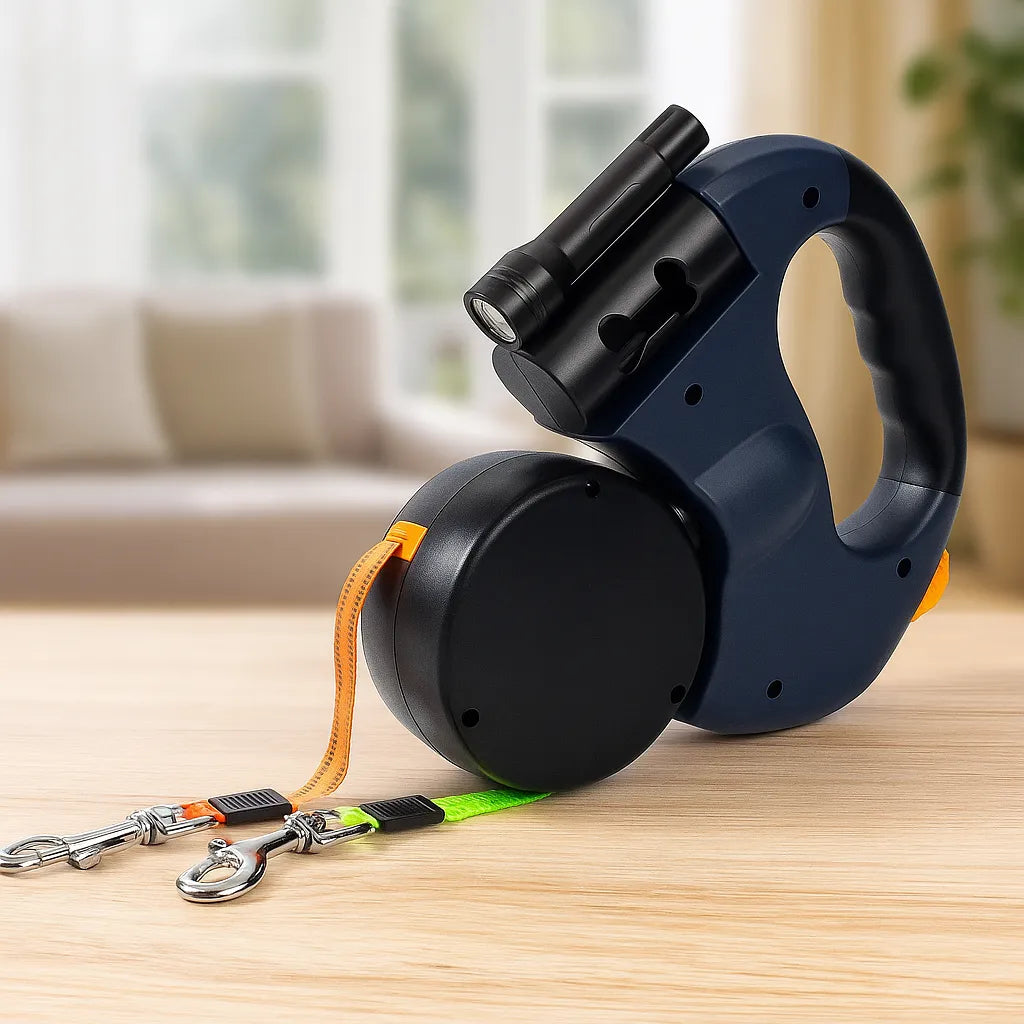 Doppelleine für 2 Hunde | Robust mit Drehgelenk &amp; LED-Licht