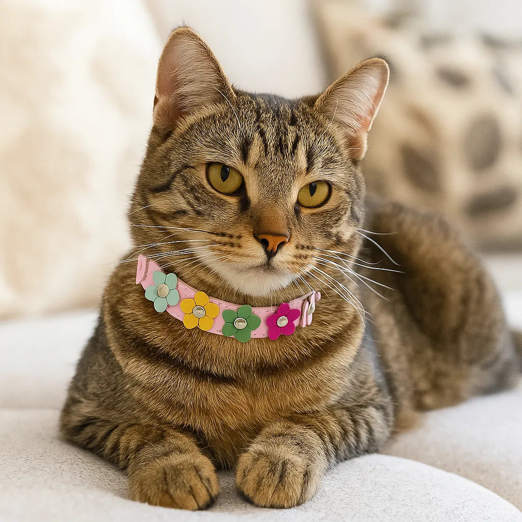 Katzenhalsband verstellbar | Weich mit Sicherheitsverschluss &amp; Blumenmuster