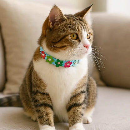 Katzenhalsband verstellbar | Weich mit Sicherheitsverschluss &amp; Blumenmuster