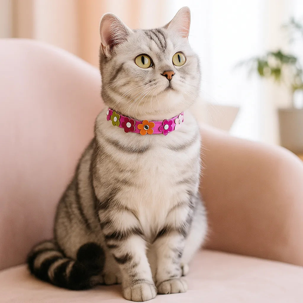Katzenhalsband verstellbar | Weich mit Sicherheitsverschluss &amp; Blumenmuster