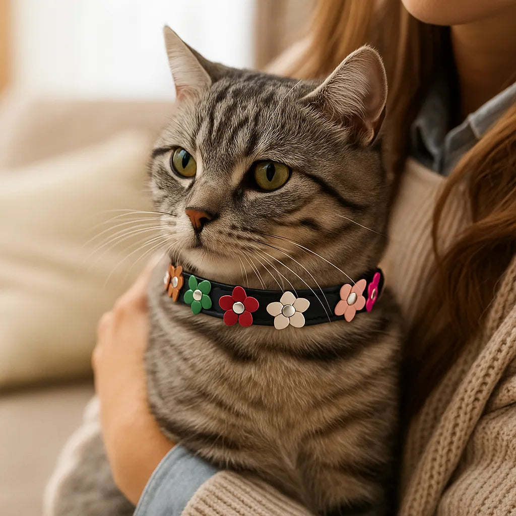 Katzenhalsband verstellbar | Weich mit Sicherheitsverschluss &amp; Blumenmuster