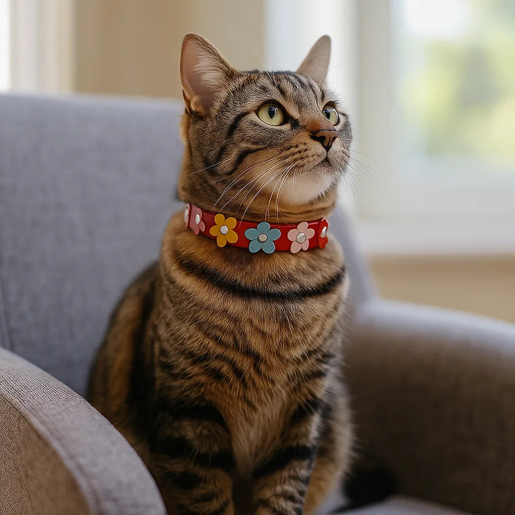 Katzenhalsband verstellbar | Weich mit Sicherheitsverschluss &amp; Blumenmuster
