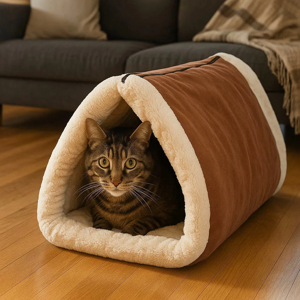 Katzenbett &amp; Tunnelmatte 2-in-1 – Wärmende Höhle für Komfort &amp; Geborgenheit