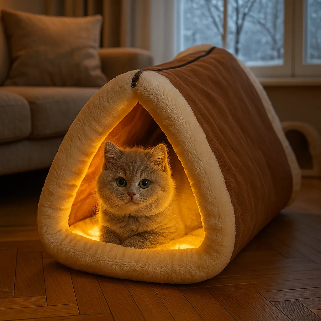 Katzenbett &amp; Tunnelmatte 2-in-1 – Wärmende Höhle für Komfort &amp; Geborgenheit