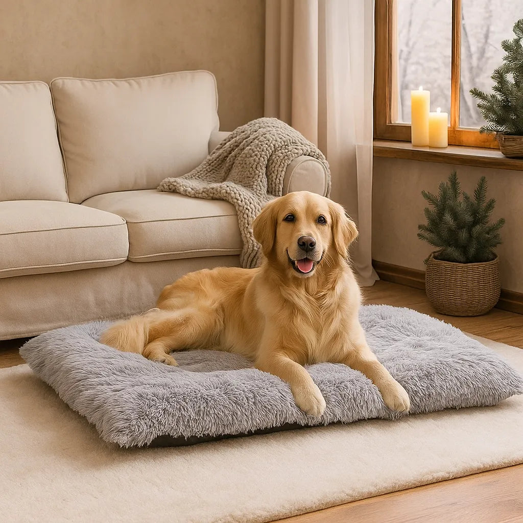 Hundebett Plüsch waschbar | Rutschfestes &amp; faltbares Kuschelbett für Winter &amp; Alltag