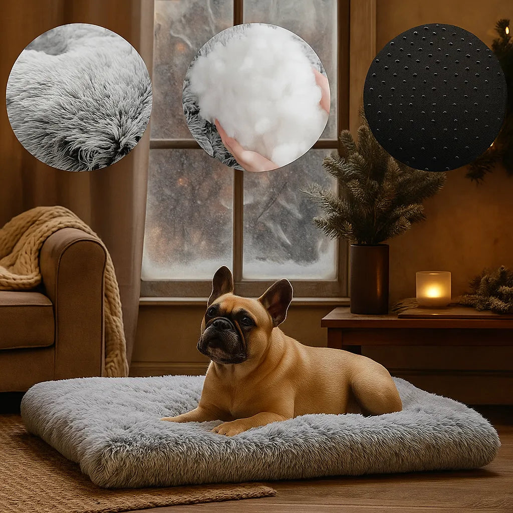Hundebett Plüsch waschbar | Rutschfestes &amp; faltbares Kuschelbett für Winter &amp; Alltag