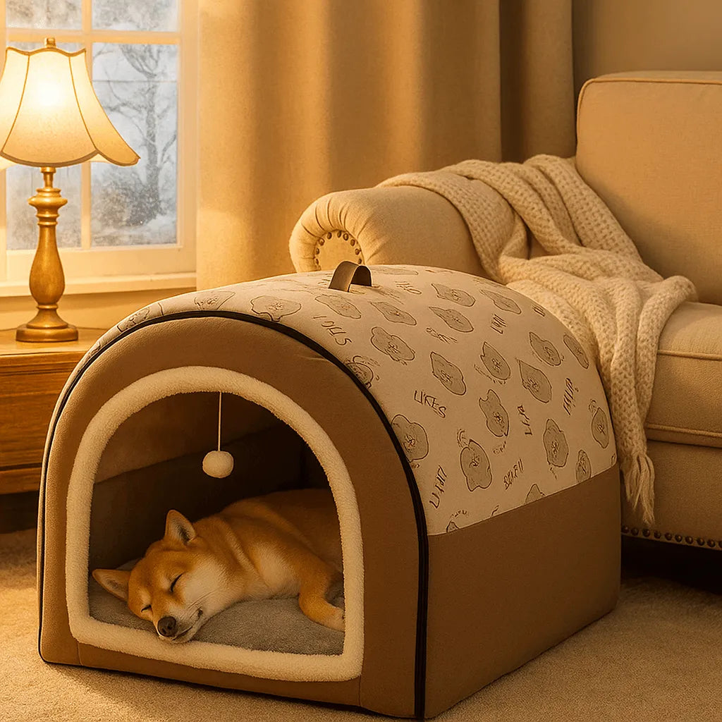 Premium Hundebett Winter | Warmes Zelt-Design für mittelgroße &amp; große Hunde