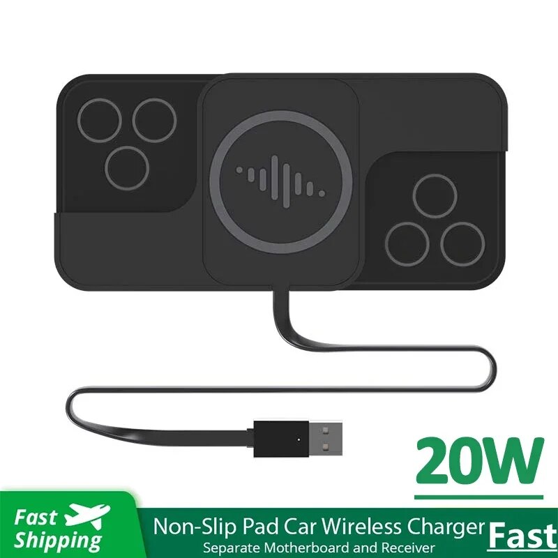 Auto Premium 20W Silikon Schnellladestation Dockingstation | Kabelloses Ladegerät mit Anti-Rutsch-Pad &amp; Fast Wireless Charging Station für Apple iPhone 15/14/13/12 Pro Max Plus Mini, AirPods, Android, Samsung