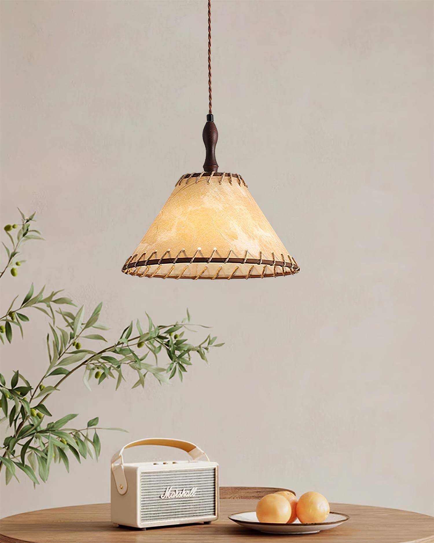Holz &amp; Stoff Hängeleuchte