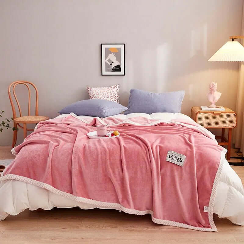 Rosa Flanell-Fleece Kuscheldecke - Weich &amp; Wärmend