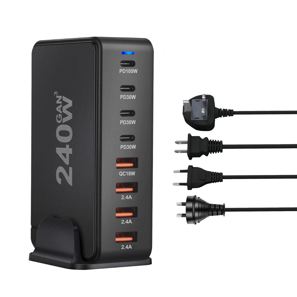 240W GaN 8-Port USB-C Ladegerät mit 4 USB-C und 4 USB-A Anschlüssen – Schnellladegerät für Smartphones, Tablets und Laptops