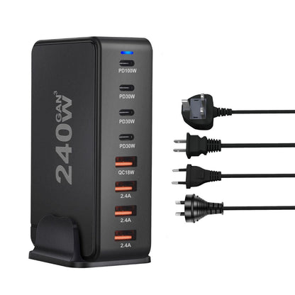 240W GaN 8-Port USB-C Ladegerät mit 4 USB-C und 4 USB-A Anschlüssen – Schnellladegerät für Smartphones, Tablets und Laptops