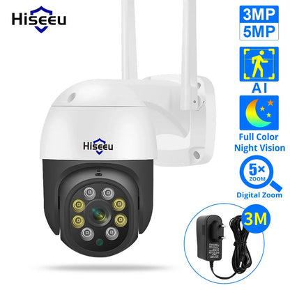 Hiseeu Outdoor PTZ IP Kamera 3MP/5MP, KI Menschenerkennung, H.265X Wireless WiFi, iCsee P2P Sicherheitsüberwachung