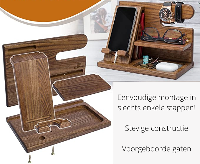 Zelara™ Telefon-Dockingstation aus Holz | Perfekter Organizer für Ihre Gadgets