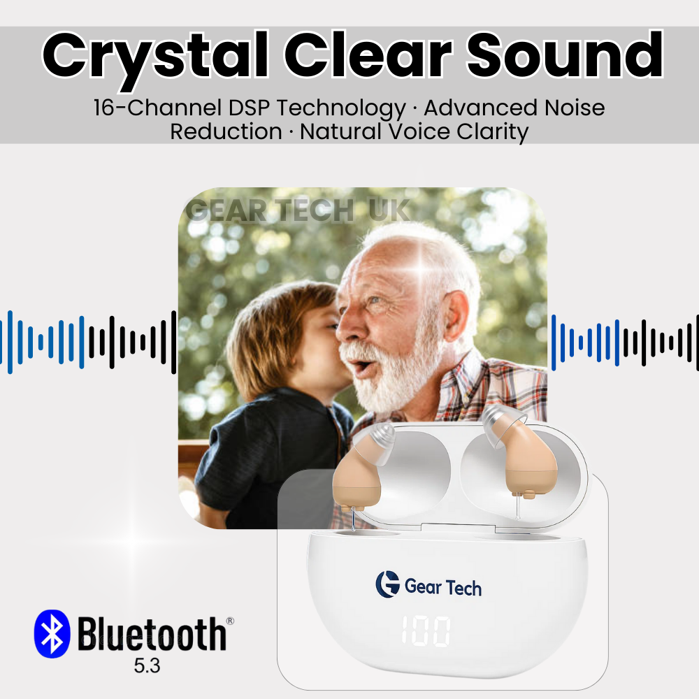Unsichtbare In-Ear-Hörgeräte UK | Dezente kleine wiederaufladbare Hörgeräte mit Bluetooth-App-Steuerung &amp; Geräuschreduzierung