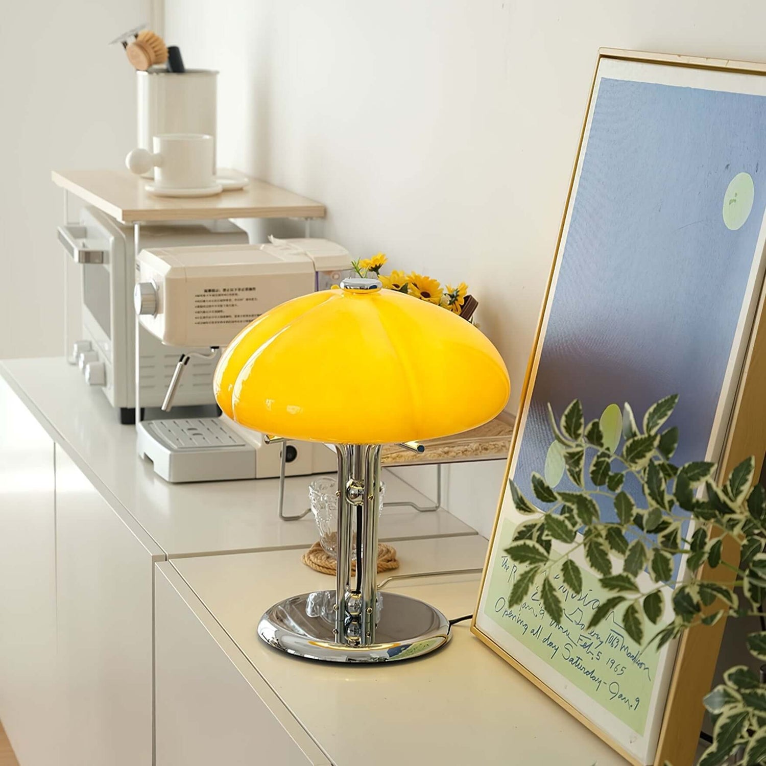Pilz Design Tischlampe Glas Bernstein