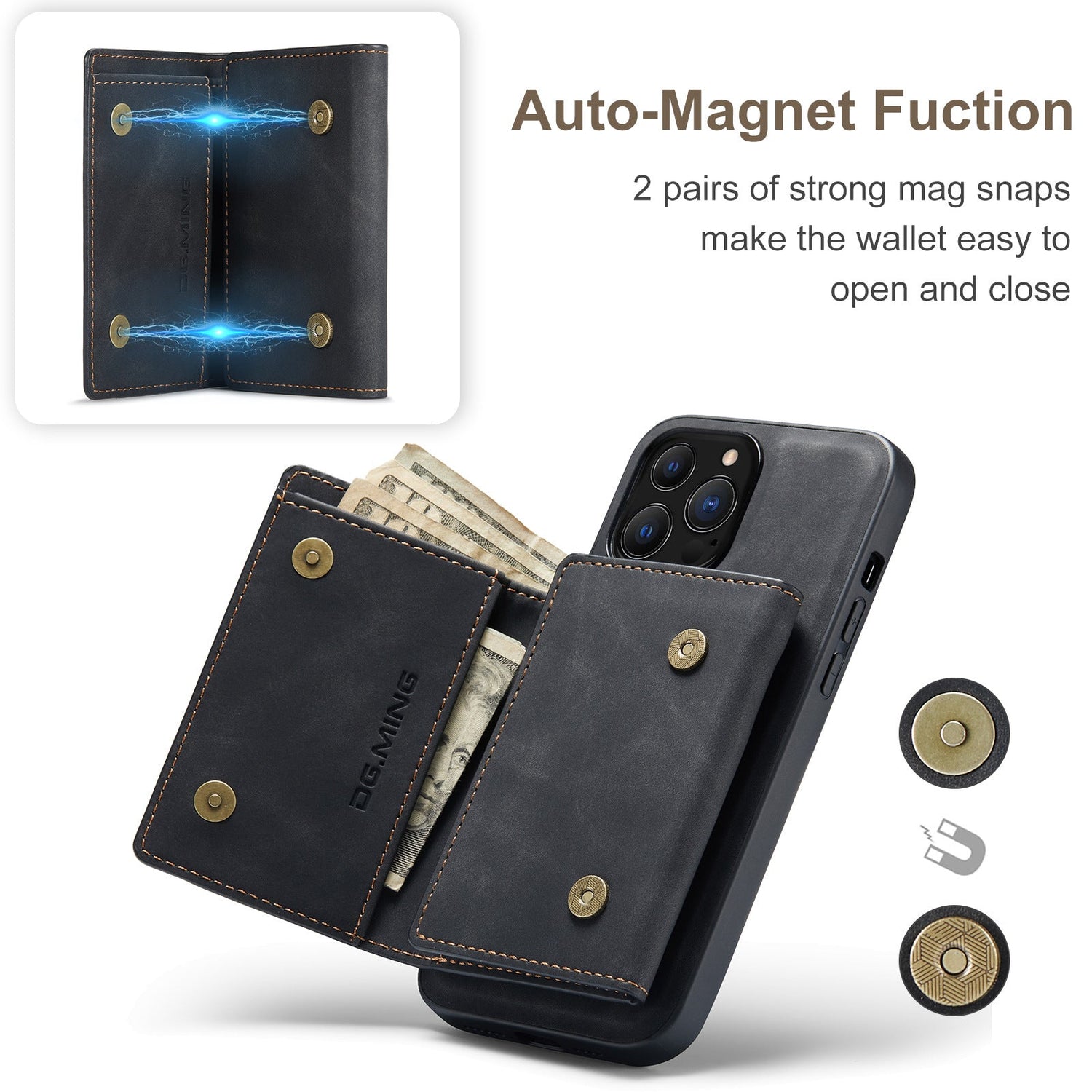 Magnetische 2-in-1 abnehmbare Leder-Telefonhülle mit Kartenetui für iPhone 15 14 13