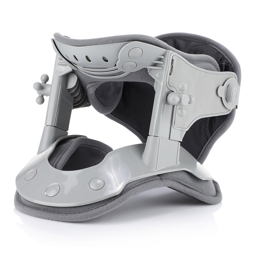 Warming neck brace with traction for pain relief