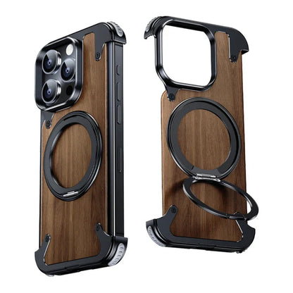 Zelara Starke Magnetische Schützende Holz Rüstungshülle Mit Ständer Für iPhone 15 14 Plus Pro Max Serie