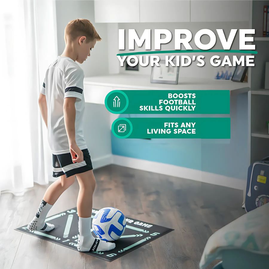 Football Pro Trainingsmat | Rutschfest, 2x2m Fläche &amp; Video-Programm zur Fähigkeitsverbesserung und Heimtraining