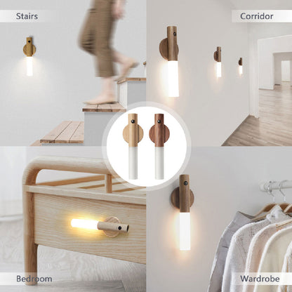 Smarte Aufladbare Holz LED Wandleuchten Magneticsh Kabellos Abnehmbar Nachlicht Flurlicht Treppenlicht Wandlampe Regalleuchte USB Bewegungssensor