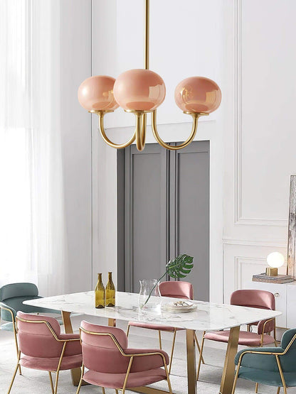 Moderner Kronleuchter mit Rosa Glasschirmen