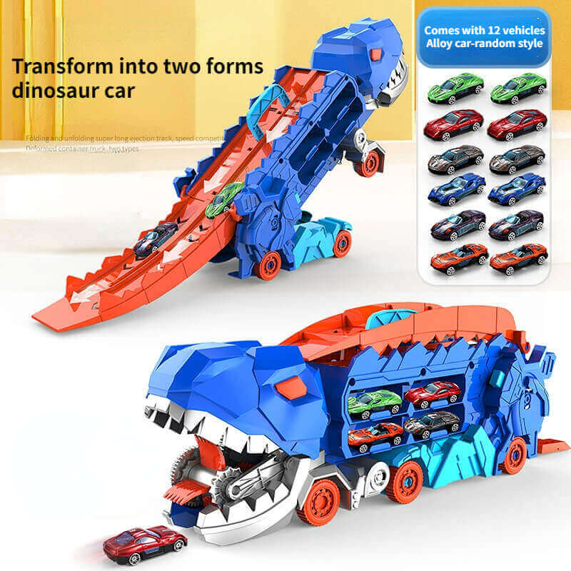 Kinder-Renntransporter 3-in-1 - Dino-Truck mit Rennstrecke