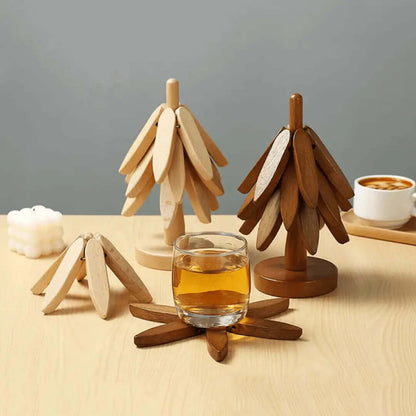 Holzuntersetzer Set - Baum Design - Hitzebeständig
