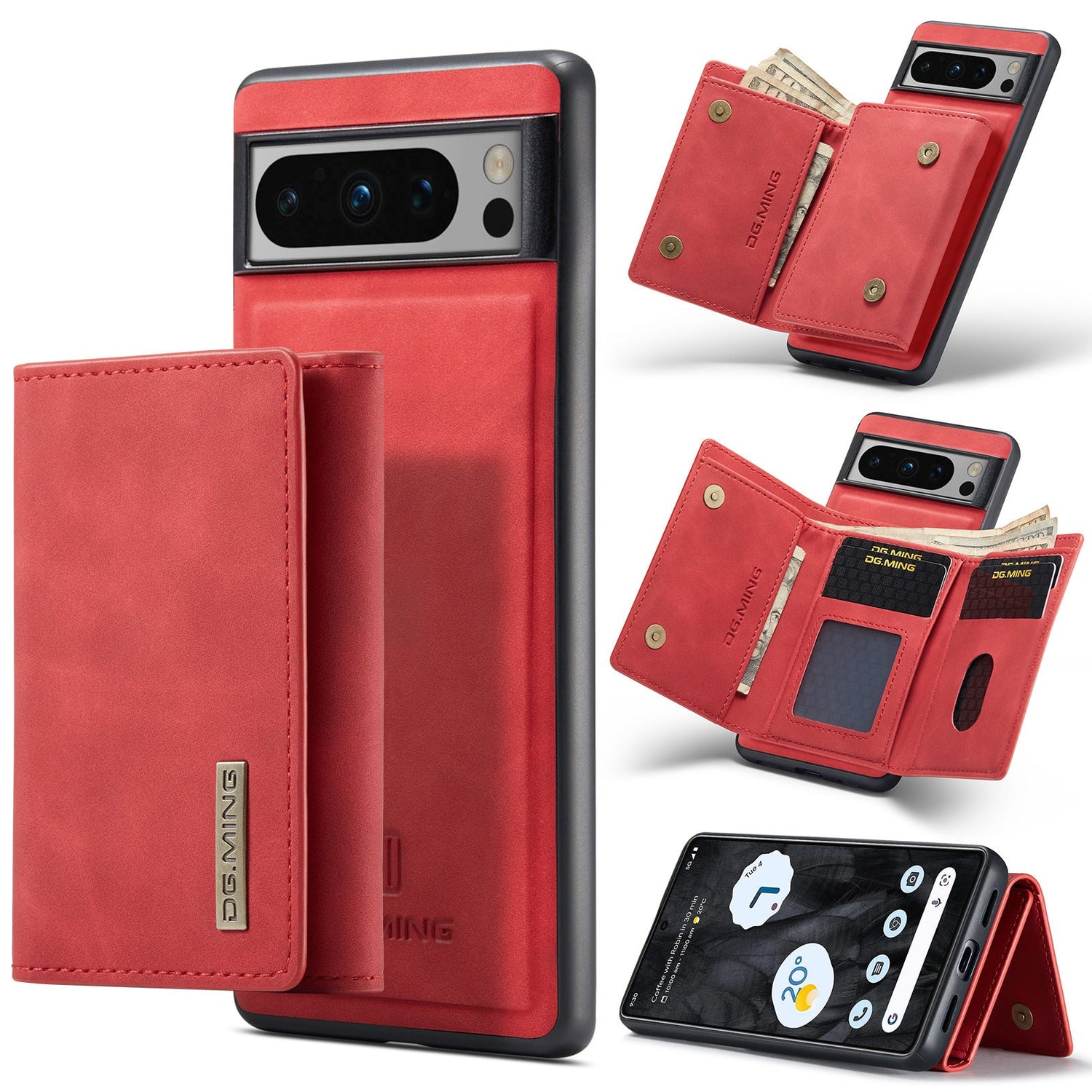 2 in 1 Abnehmbarer Kartenhalter Magnetische Leder-Telefonhülle mit Brieftaschen-Ständer für Google Pixel 8 7