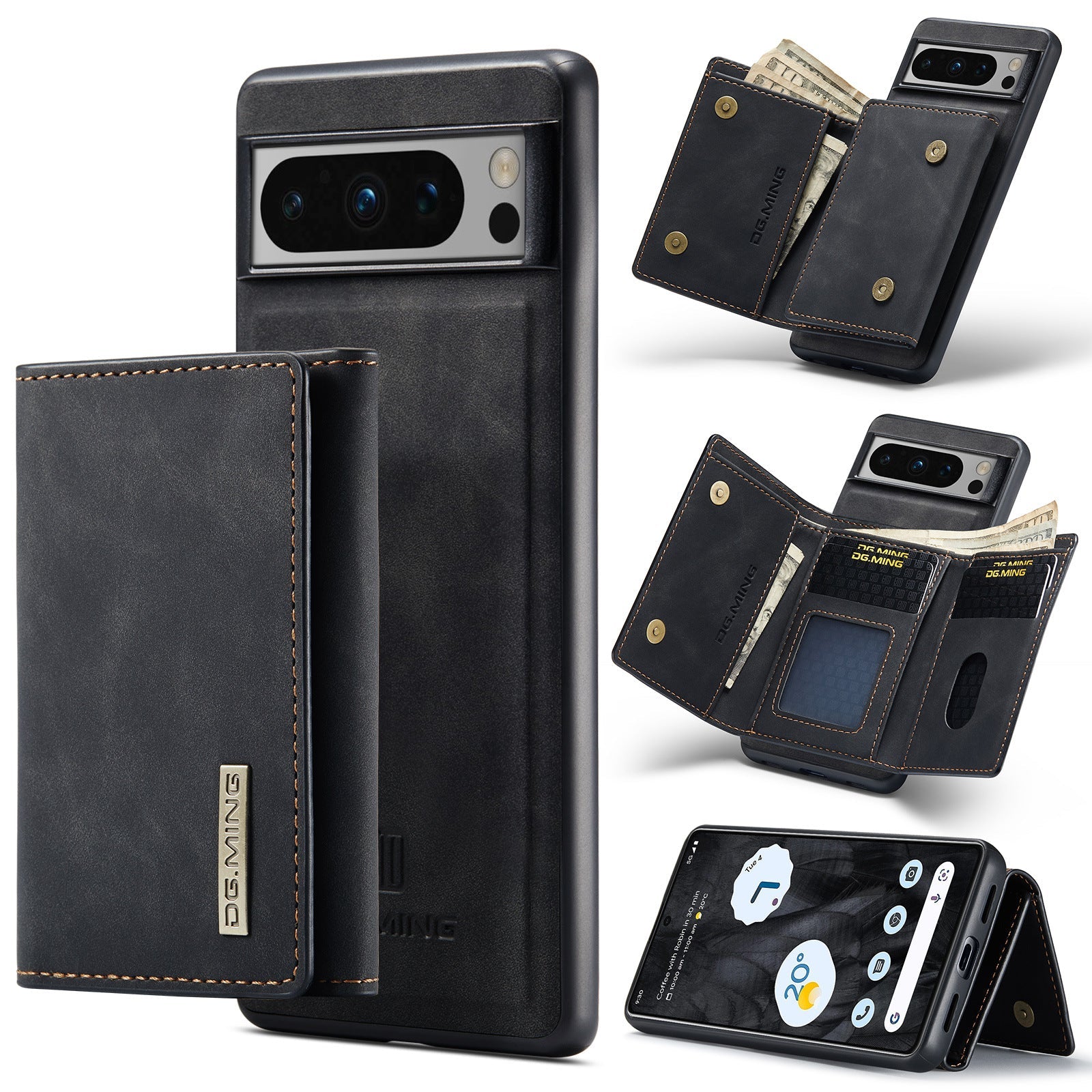 2 in 1 Abnehmbarer Kartenhalter Magnetische Leder-Telefonhülle mit Brieftaschen-Ständer für Google Pixel 8 7