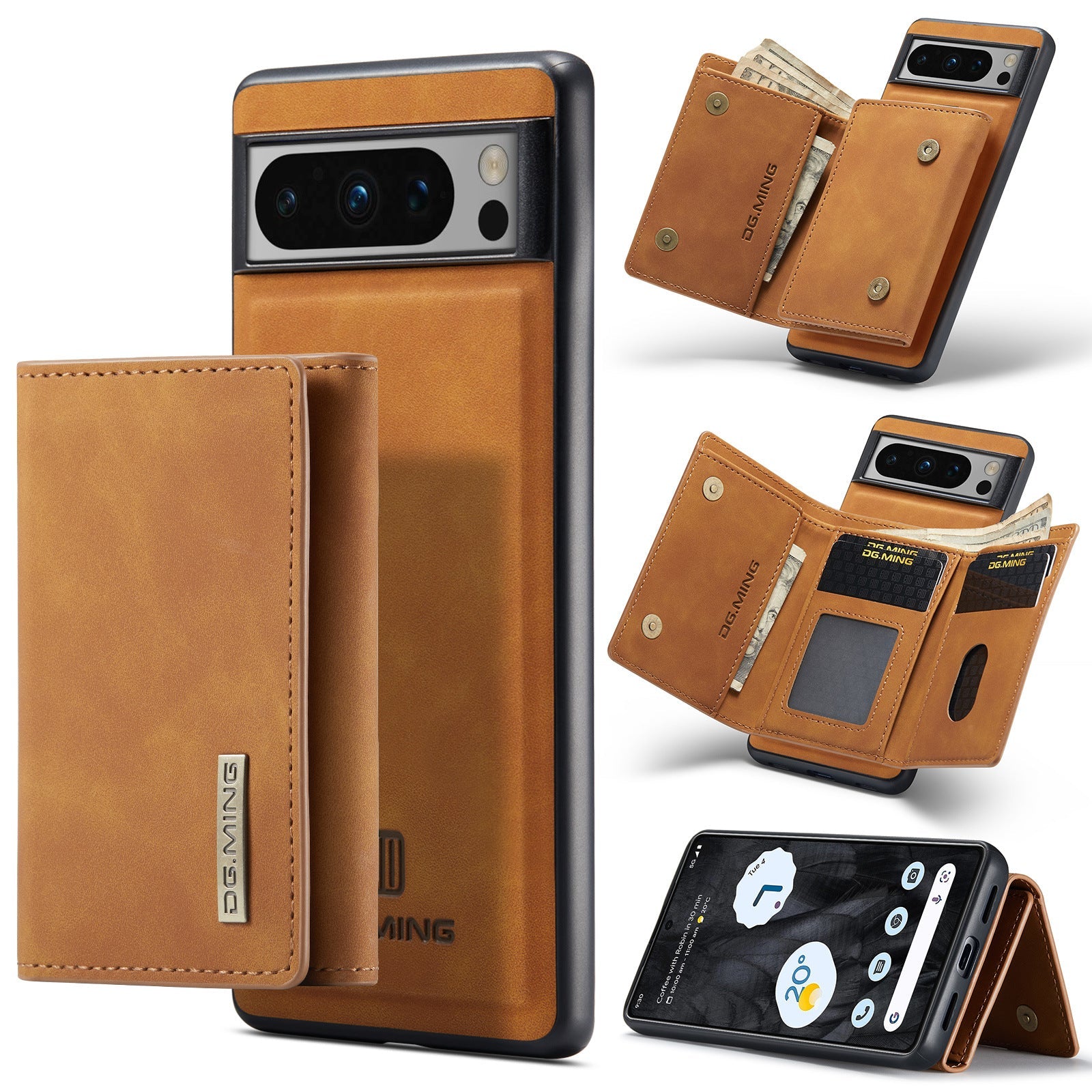 2 in 1 Abnehmbarer Kartenhalter Magnetische Leder-Telefonhülle mit Brieftaschen-Ständer für Google Pixel 8 7