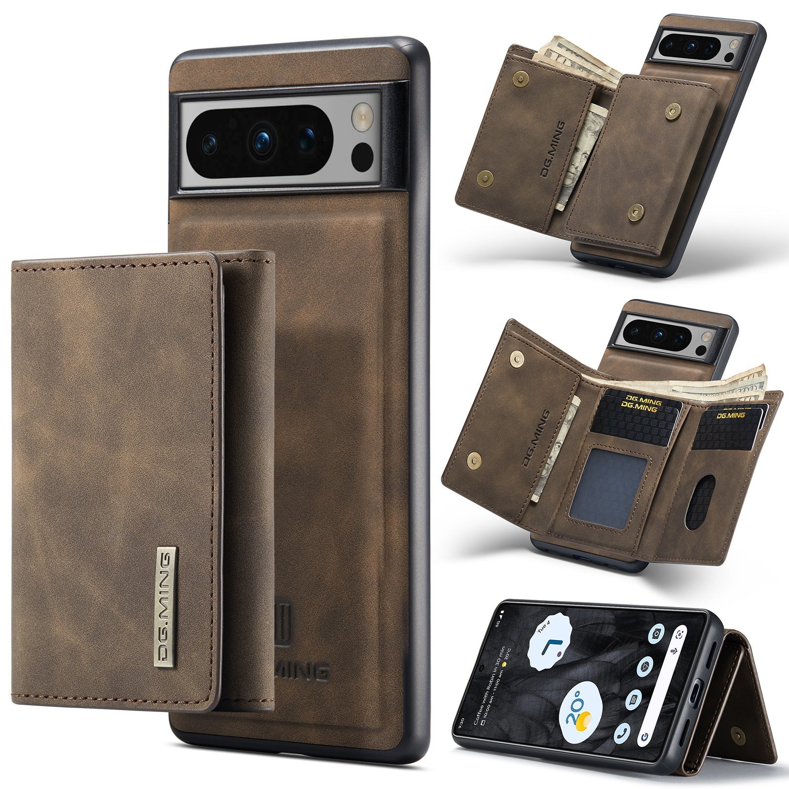 2 in 1 Abnehmbarer Kartenhalter Magnetische Leder-Telefonhülle mit Brieftaschen-Ständer für Google Pixel 8 7