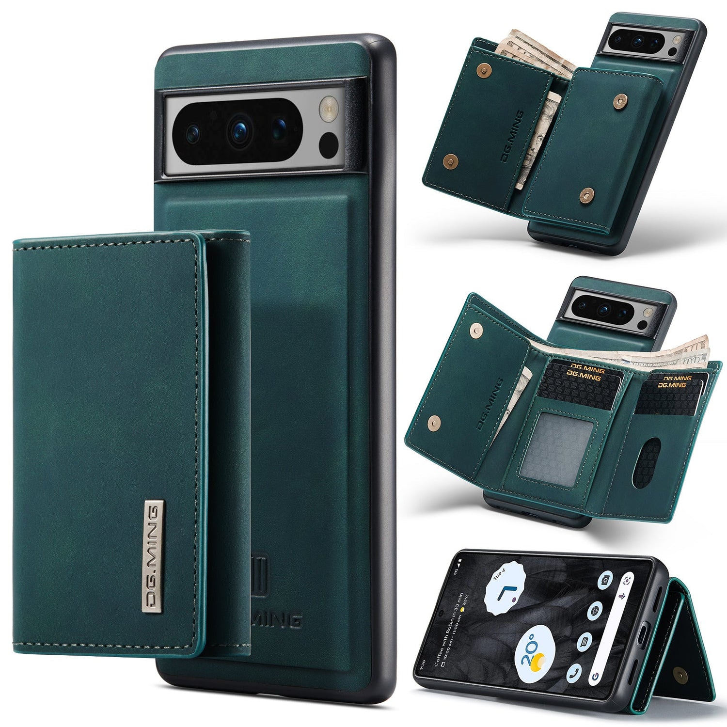 2 in 1 Abnehmbarer Kartenhalter Magnetische Leder-Telefonhülle mit Brieftaschen-Ständer für Google Pixel 8 7