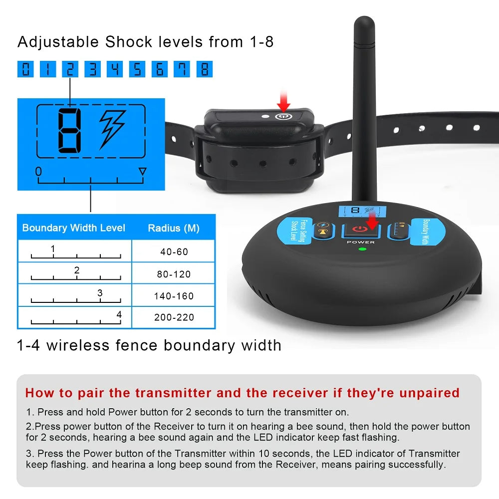 2-in-1 Elektrisches Haustier Wireless Zaun- und Trainingshalsband-System
