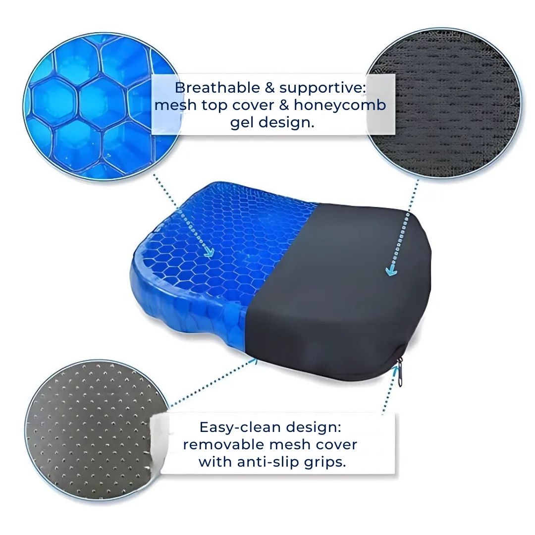 Orthopädisches Gel-Sitzkissen zur Druckentlastung, Steißbeinschmerzen &amp; Lendenwirbelstütze - Ideal für Bürostühle, Autos &amp; Rollstühle