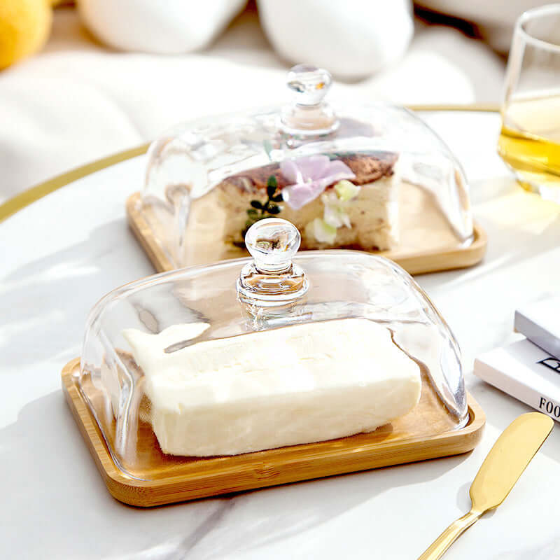 Holz-Butterdose mit Glasdeckel - Elegant &amp; Praktisch