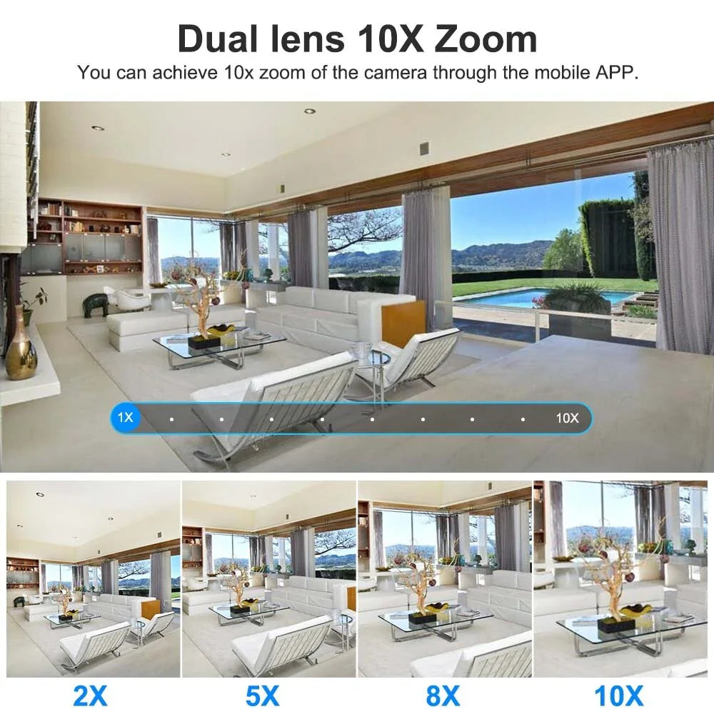 Guudgo WiFi Glühbirne Kamera E27 Doppellinse 4MP PTZ, 10X Zoom, Farb-Nachtvision, Bewegungserkennung, Zwei-Wege-Audio, Babyphone
