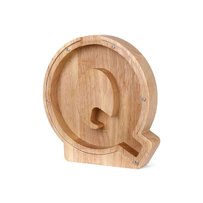 Holz Sparschwein mit Sichtfenster - Alphabet-Design