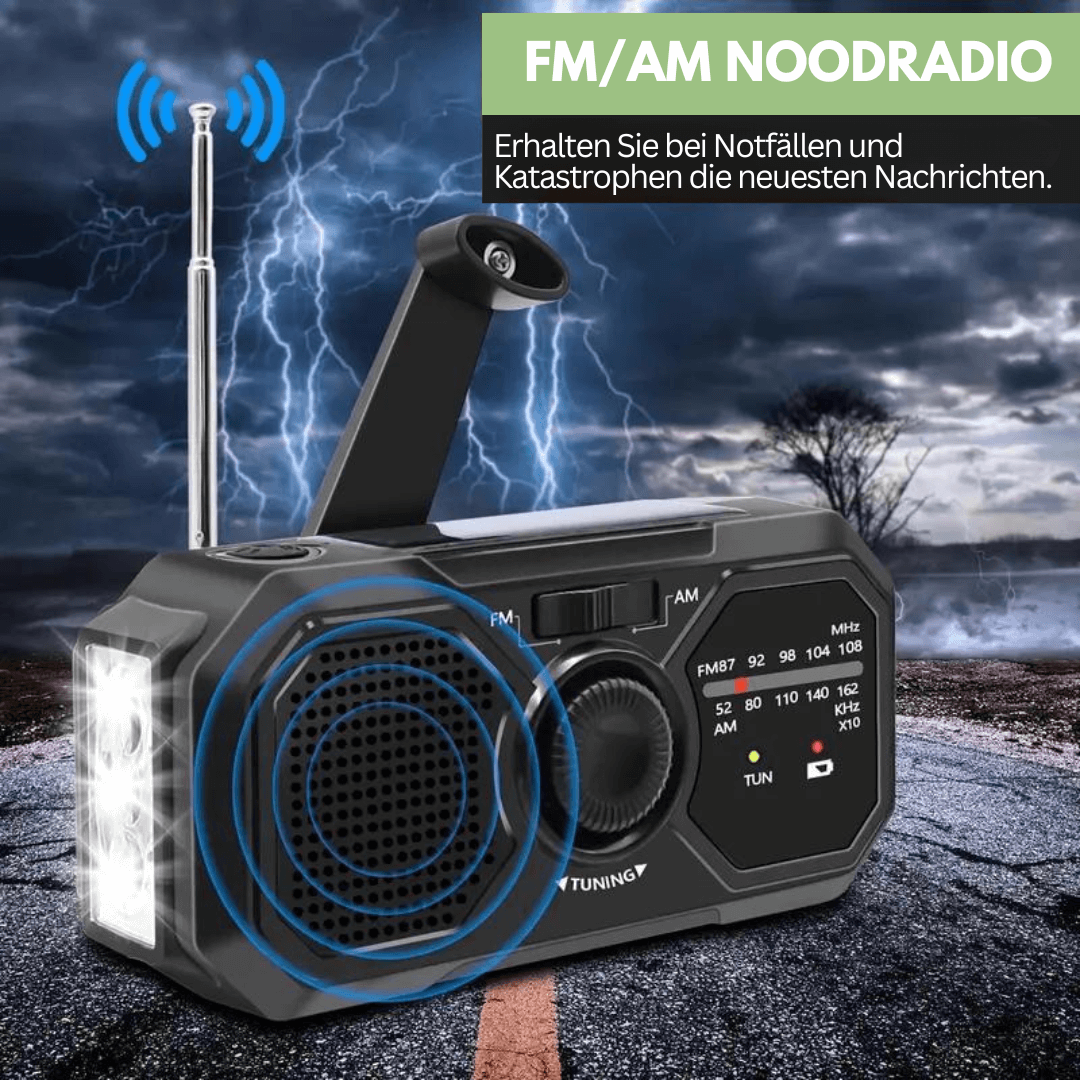 Tragbares Notfallradio mit Solar &amp; Kurbel