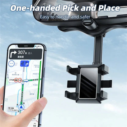 Drehbarer und einziehbarer Auto-Handyhalter - 360-Grad-Rückspiegel-Handyhalter